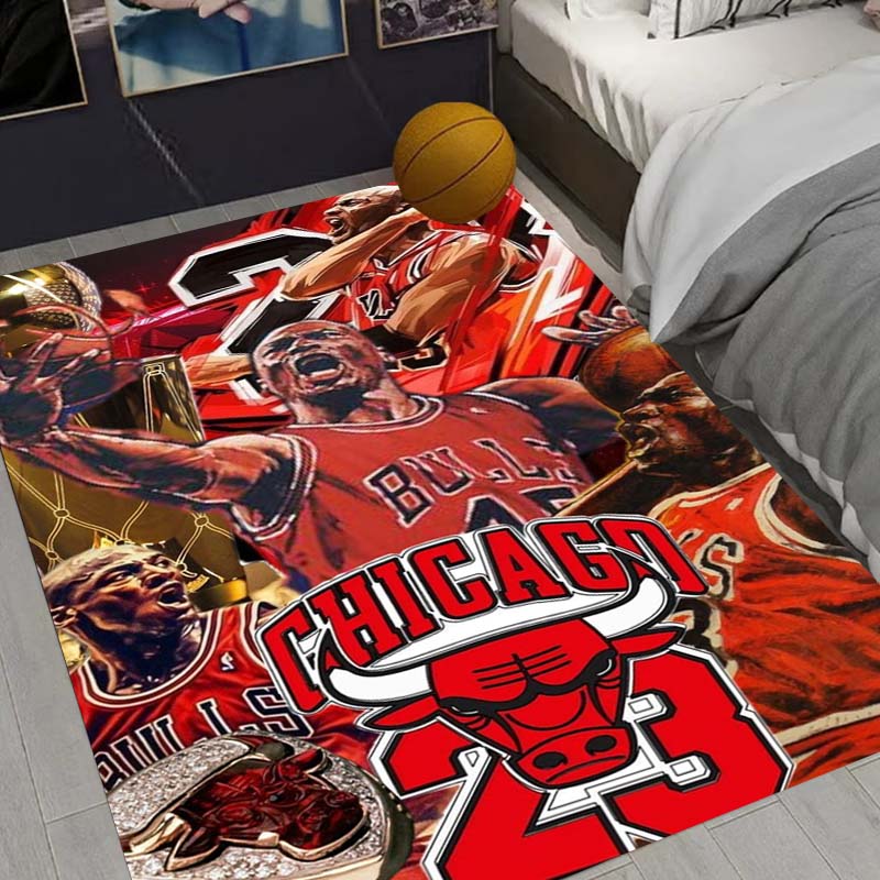 Sports basketball star pattern rug, suitable for living room home decoration, children's play area rug, non-slip area rug, bedroom doormat.