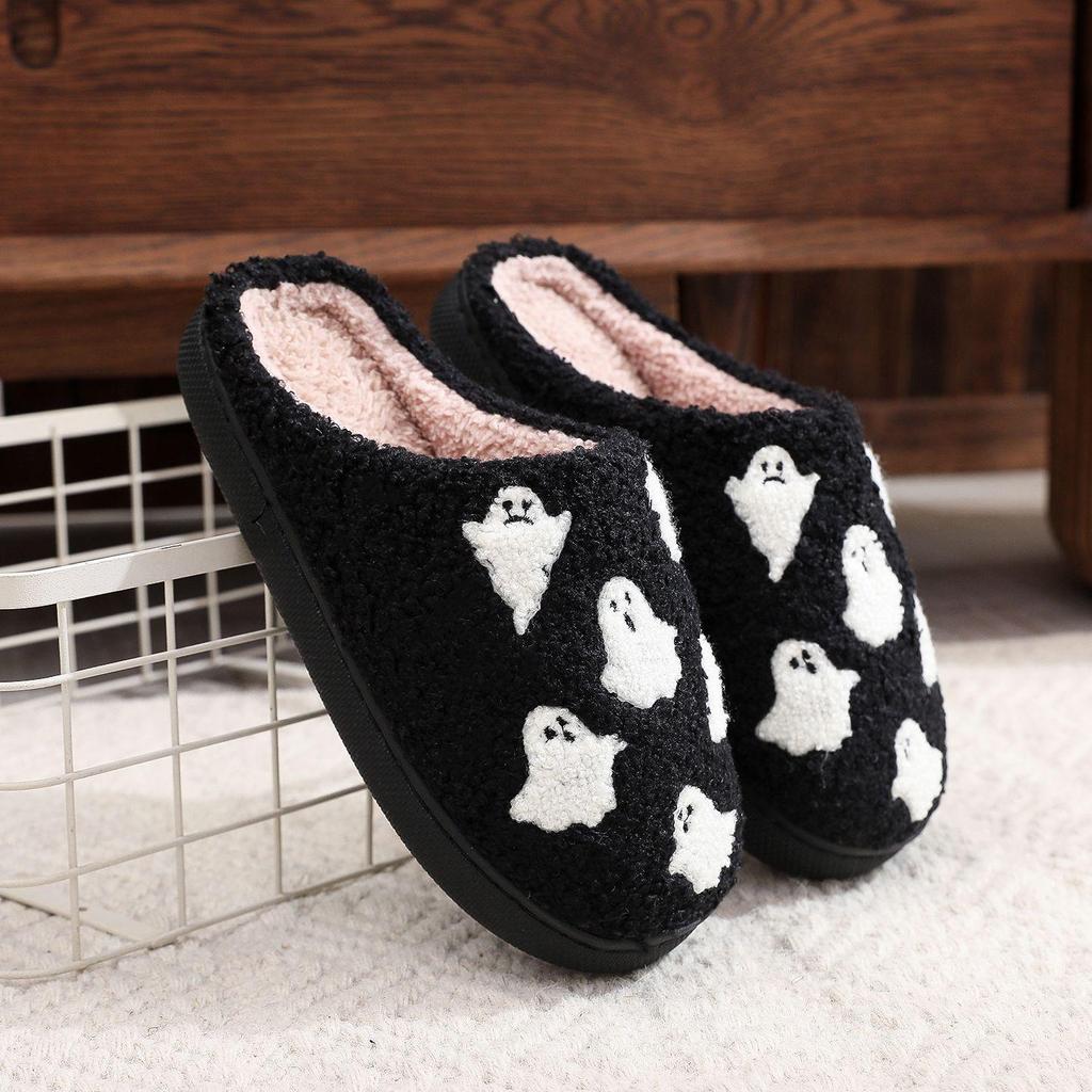 2024 Halloween Cartoon Pumpkin Funny Plush Cotton Slippers: Cute, Thick Bottom, Indoor Winter Footwear
