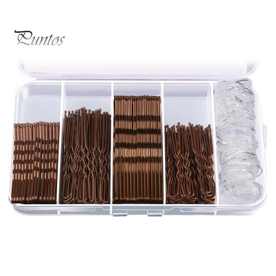 Hair Pins Kit Buns Brown U Shape Pins Hair Ties Set Easy Storage Metal Clips Hairpin Storage Box Weddings Parties Daily Wear