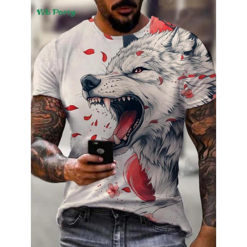 

Vintage Wolf Graphic T-Shirt Men Summer Outdoor Men Short Sleeved 6XL