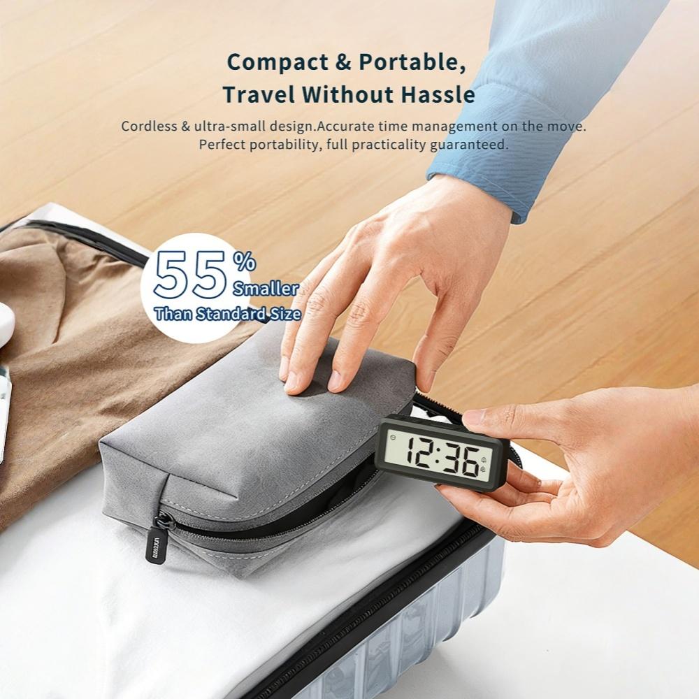 Magnetischer Tragbarer Digitaler Wecker Batteriebetrieben TEMP Feuchtigkeit Datum Schlummer Tischuhr 12/24H 2 Wecker Elektronische LCD-Uhr