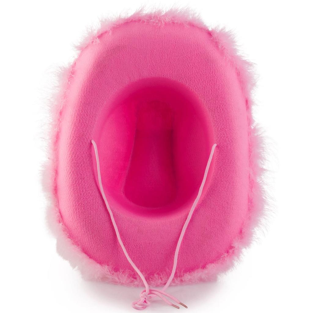 Fashion Pink Cowgirl Hat Fluffy Feather Brim Cowboy Hat Western Cowboy Hat for Bachelorette Party Carnival Cosplay