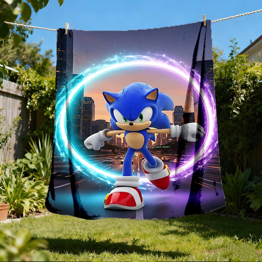 1pc Sonic, Speed Outdoor Personalized Flannel Blanket, Soft, Lightweight Personalized Flannel Blanket, Digital Printing,