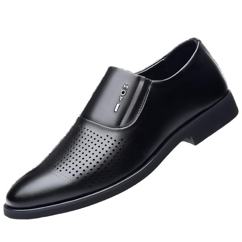 Men's business dress leather shoes punched breathable men's shoes hollow foot shoes versatile leather shoes