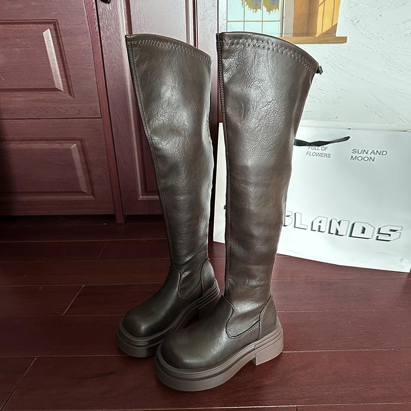 

Осенне-зимний дизайн Женские ботфорты выше колена Модные ботинки на квадратном каблуке с задней молнией Современные длинные боты для женщин 35 коричневый