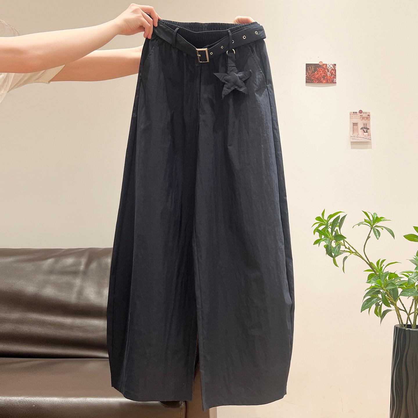 

Women s Dark Blue Retro Wide-Leg Trousers with Belt - Spring 2026 Quick-Drying Sports Pants Large