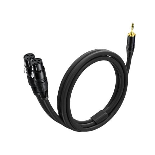 XB-9211-1.5B: Two XLR Canon Female To 3.5mm Stereo Mini Plug Unbalanced Line Cable, Noise-Resistant (1.5m)