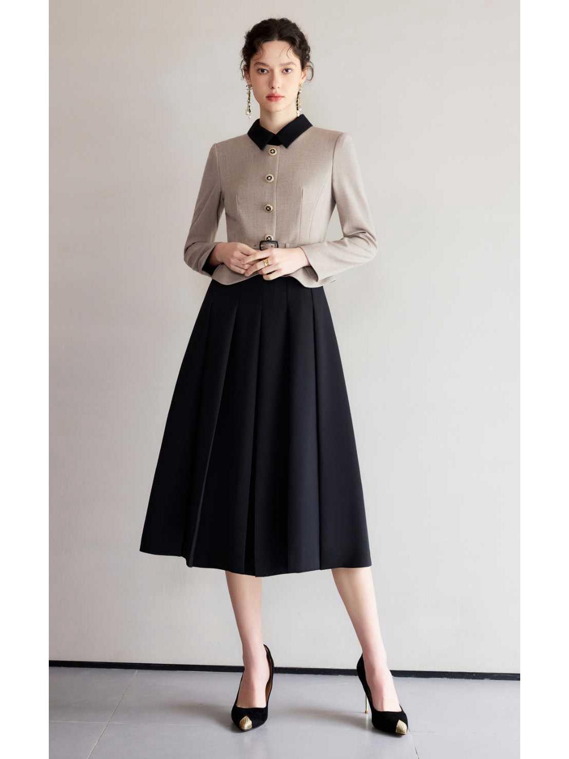 

Elegant French Style Color Block Lapel Suit Dress - Women s Autumn/Winter Fashion 2025 Extra Large чёрный