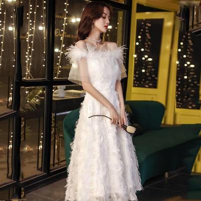 White One-Shoulder Evening Dress for Women - Ideal for Bridesmaids, Fairy Parties, and Birthdays