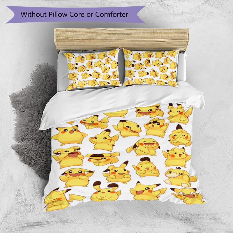 Pokémon Pattern Printed 3PCS Bedding Set, Soft Skin-Friendly Washable Duvet Cover & Pillowcases Set