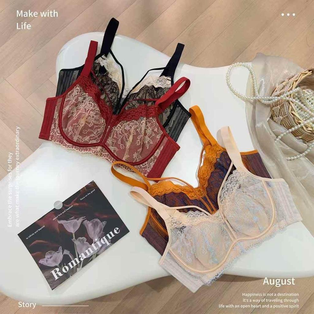 French Lingerie Lace Bra: Soft Underwire, Side Support, Adjustable Straps, and Anti-Sag for Plus Size