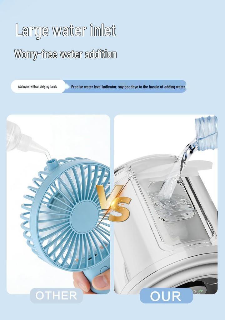 2026 Turbo Spray Handheld USB Rechargeable Fan with Strong Wind Power for Desk Use