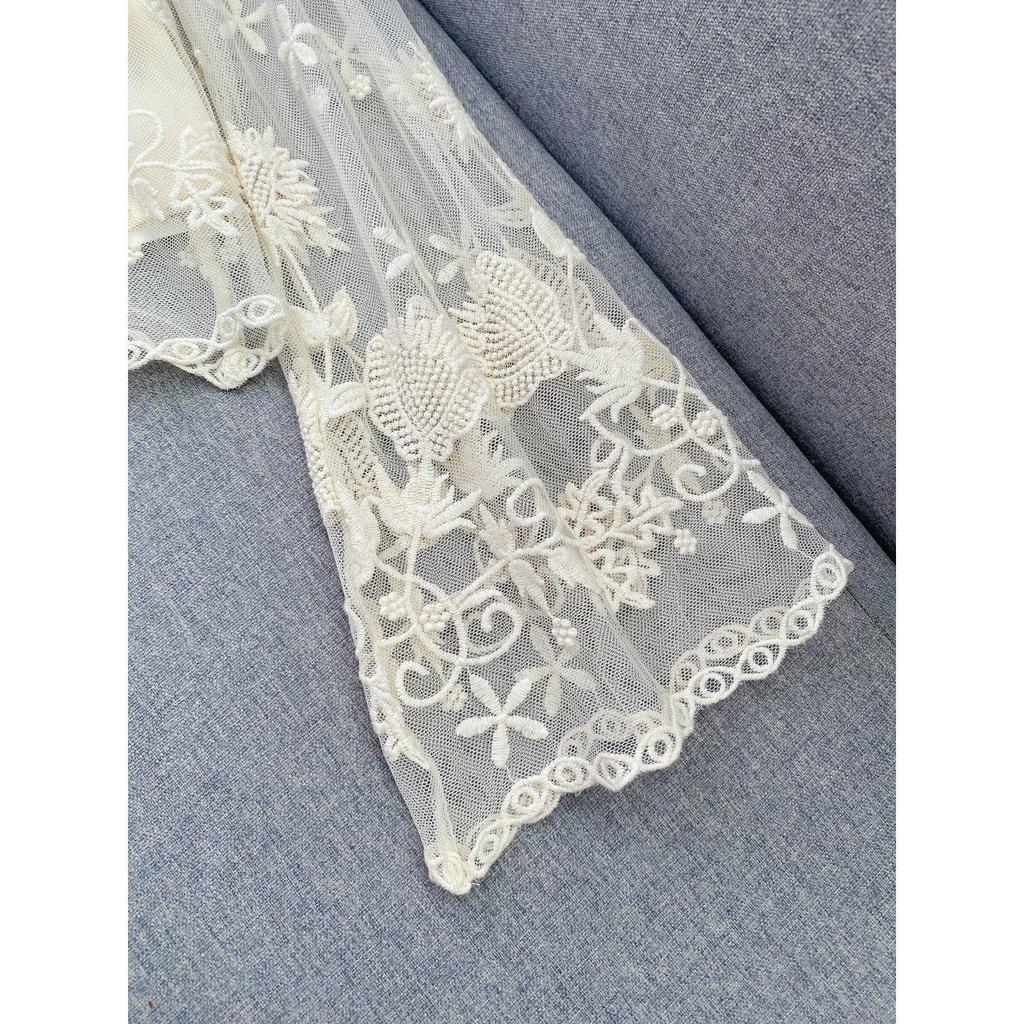 Off-White Romantic Retro Lace Flower Embroidered Mesh Shawl Top