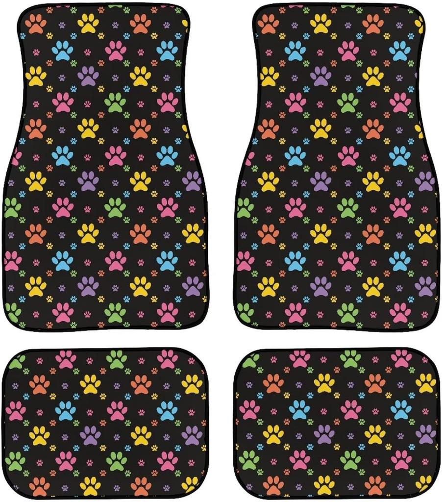 Universal Fit Auto Carpet Floor Mats Set of 4 for Women Girls Decorative Boho Floral Print Car Floor Mats Front & Rear Liners Set