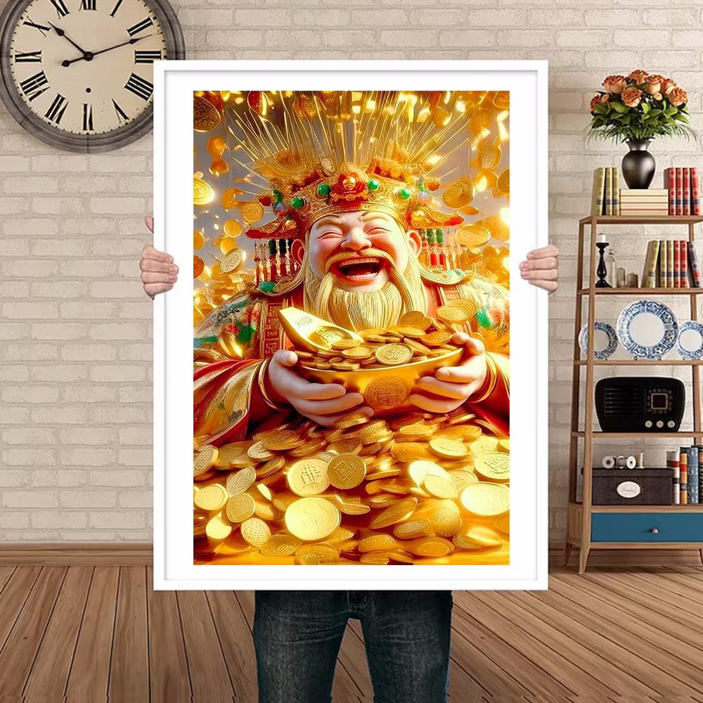 Fengshui God of Wealth Canvas Painting Wall Art Luxury Golden Lucky Money Gods Poster Prints For Office Living Room Home Decor