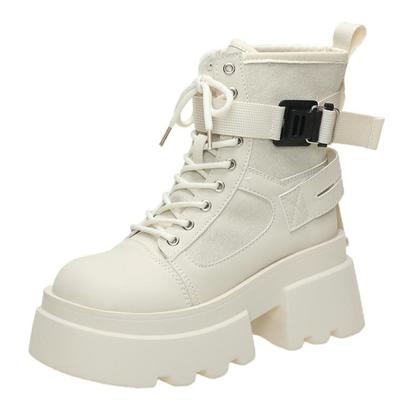 Fashion Women's High Platform Motorcycles Boots Autumn Spring 7.5CM Heels Ankle Boots Female Chunky Sneakers Winter Leather Shoes Woman