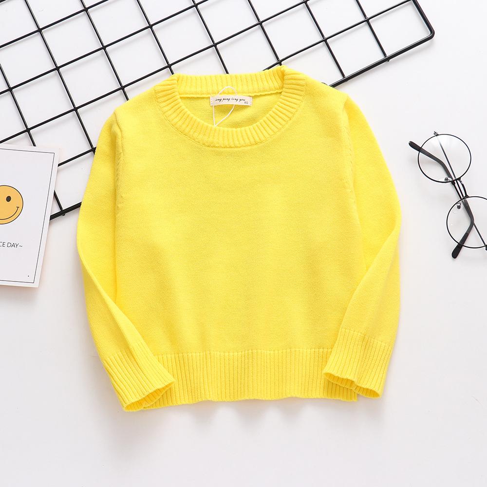 

Осень 2024 года, повседневная одежда для мальчиков и девочек, трикотаж, майка, свитер с длинным рукавом и круглым вырезом, пуловеры для детей, хлопок, 2-7 лет, топы, одежда для младенцев 80cm жёлтый