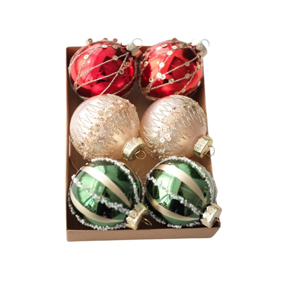 Christmas Tree Decoration Set 6 Plastic Baubles with Hanging Strings for Trees Tables and Event Display 8cm Size