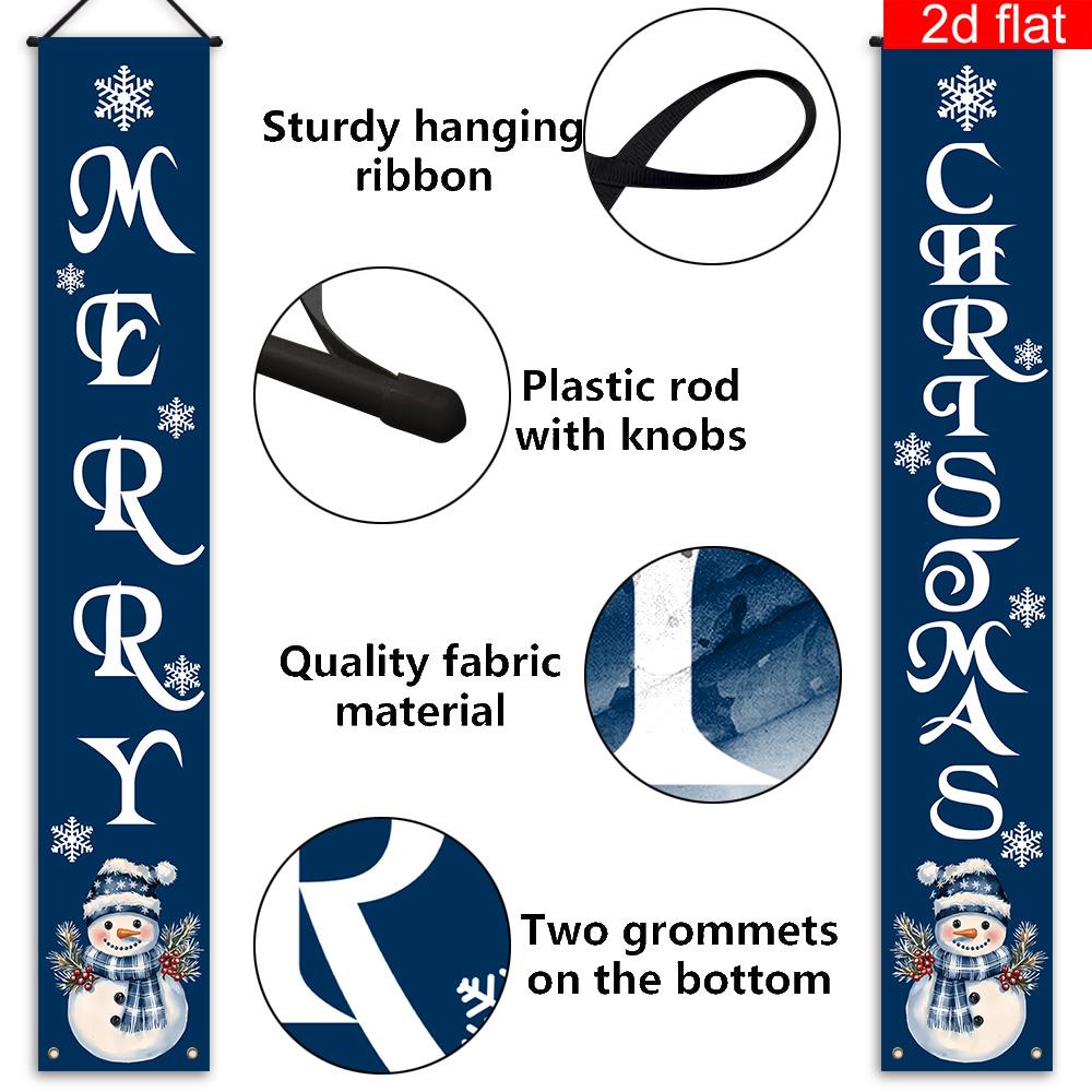 Merry Christmas Couplet Banner Snowflakes Snowman 1 Pair Polyester Indoor Outdoor Decor