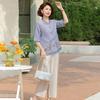 Chic Summer Set: Stylish Two-Piece Short-Sleeve Outfit for Middle-Aged and Elderly Women