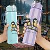 1PC Two Small Wild Birds Retro Print 750ml colorful plastic sports water bottle leakproof pop up lid with straw for outdoor work home use