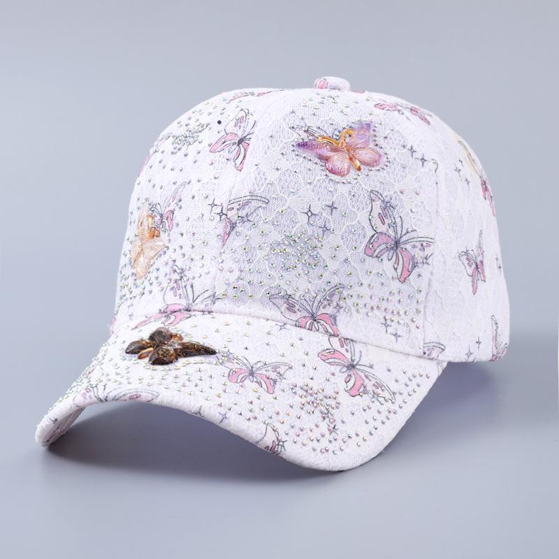Lace Butterfly Dragonfly Rhinestone Baseball Cap - Spring/Summer Breathable Sun Protection, Curved Brim