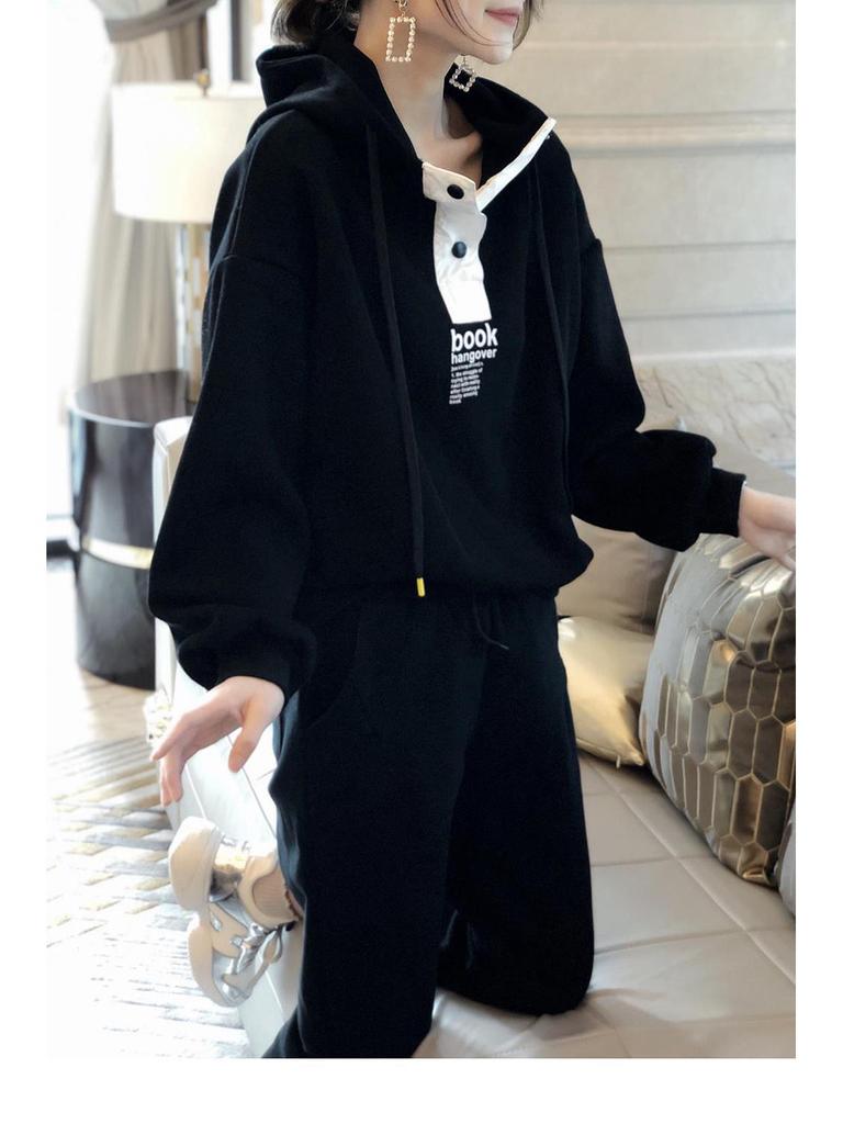 Plus Size Women's Hooded Casual Sport Set - Autumn/Winter Fashion Sweatshirt Two-Piece