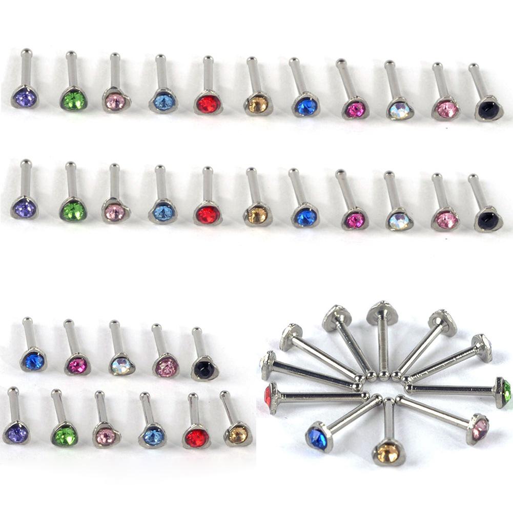 24-Piece Rhinestone Stainless Steel Heart Nose Studs - Titanium Steel Jewelry
