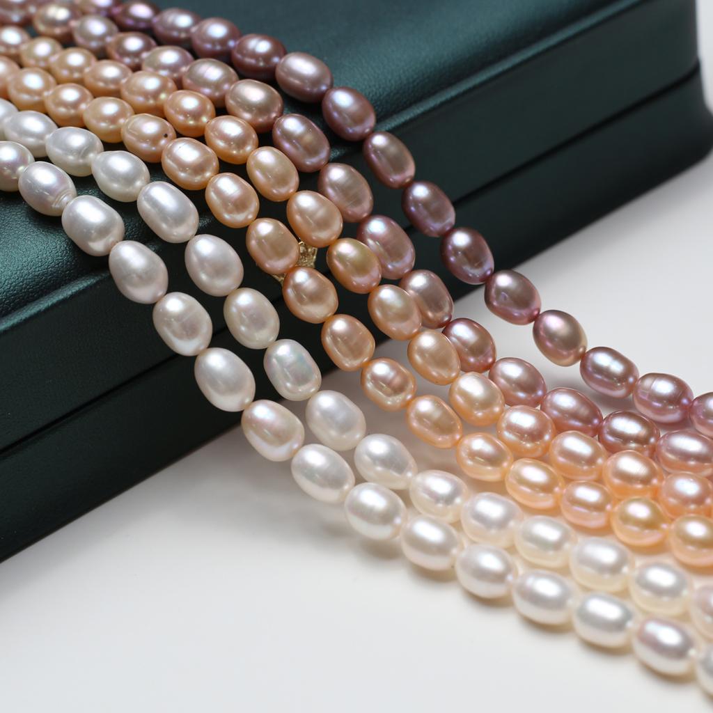 1String, Chic White Pink Purple 7-8mm Rice Artificial Pearl Beads for DIY Jewelry, Valentine's Day, Wedding Decorations - Elegant Craft Supplies 36cm