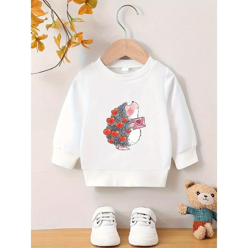 Kids Crewneck Sweatshirt, Cartoon Hedgehog Graphic Print, Spring Autumn Casual Tops 110