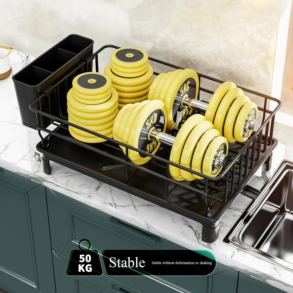 dish draining rack,Cutlery rack with drain tray and drip line,cup holder,cutlery holder,Kitchen countertop storage rack