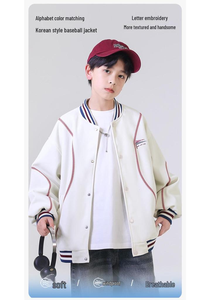 2026 Retro High Street Baseballjacke für Jungen mit Stickerei - Schwere Freizeit-Frühlings-/Herbst-Oberbekleidung