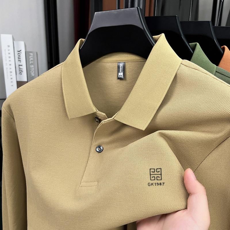 High End Men'S 100% Cotton Long Sleeved Polo Shirt Autumn Fashion Brand Embroidery Design Breathable Golf Sports Top T-Shirt