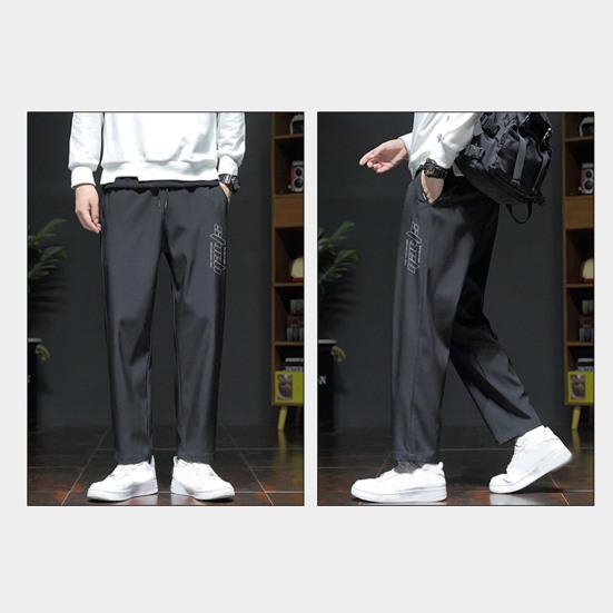 Men Spring Fall Pants with Side Pockets Drawstring Elastic Waist Wide Leg Thin Slacks Solid Color Loose Street Style Sport Trousers for Daily Wear