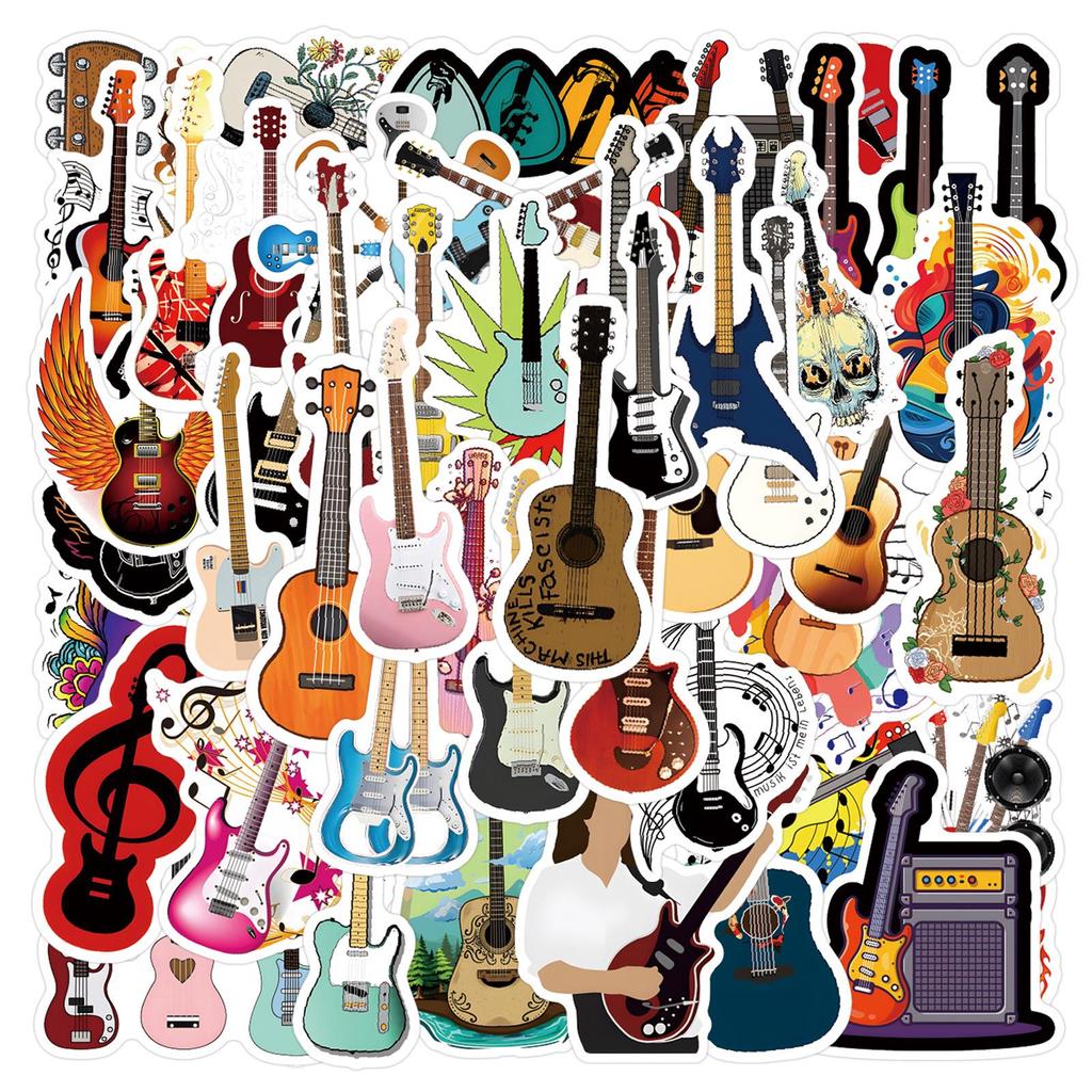 55 Cartoon Musical Instrument Guitar Stickers for Planner, Water Bottle, Laptop – Waterproof Decorative Stickers