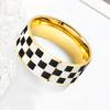 Trendy Personality Black and White Checkerboard Ring, Fashionable Couple Ring Women's Titanium Steel Jewelry Electroplating