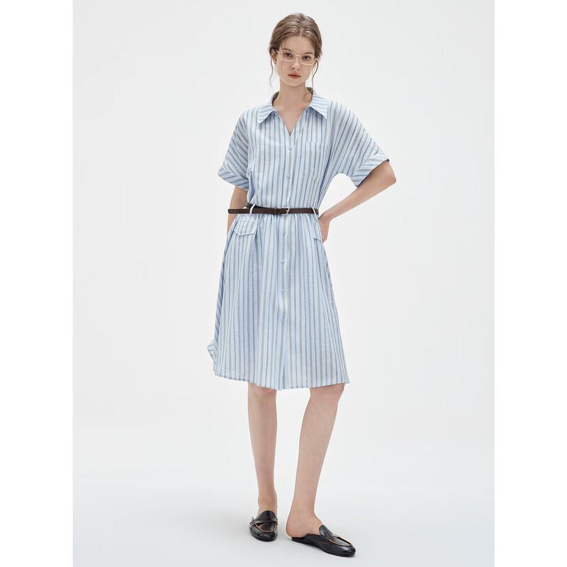 ELLE Women's French Stripe A-Line Shirt Dress