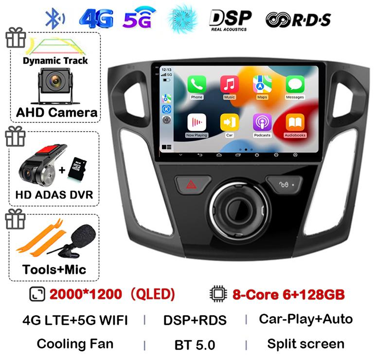 Android 14 Carplay Auto 2 Din DVD Car Radio For Ford Focus 3 Mk 3 Salon 2012-2017 Multimedia Video Player Navigation GPS Stereo