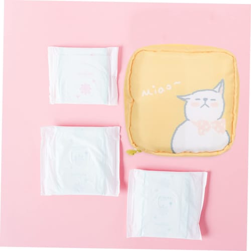 Healeved 2-Pack Portable Sanitary Pad Storage Bag, Cute Cat and Strawberry Print, Large Capacity, Waterproof, Convenient Sanitary Pouch for Women and