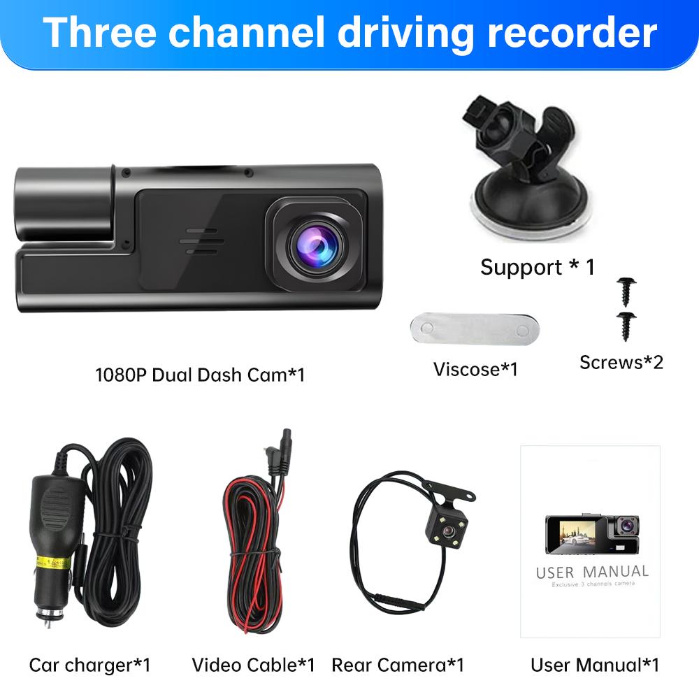 

1080P Dash Cam Три камеры для автомобилей WIFI Передняя и внутренняя запись Автомобильный видеорегистратор