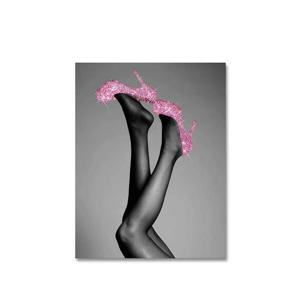 Black and Pink Toilet Posters Fashion Pink Woman Canvas Paintings And Prints HD Pictures For Washroom Bathroom Decor Frameless