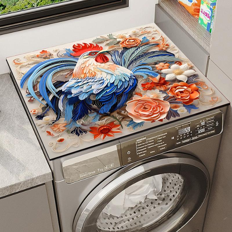 Rooster Family Drum Washer & Dryer Dustproof Decorative Pad