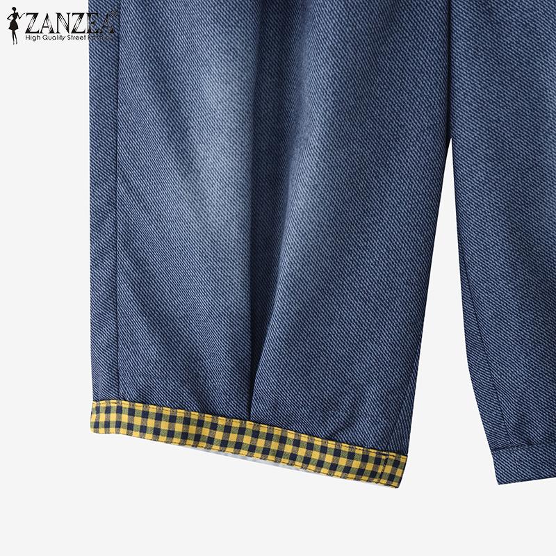 ZANZEA Women Casual Elastic Waist Summer Print Capri Pants