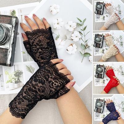 Mode Frauen Sexy Spitze Handschuhe Vintage Hochzeit Braut Kurze Halbe Finger Fäustlinge Langlebig Fingerlose Sonnenschutz Fahren Handschuh