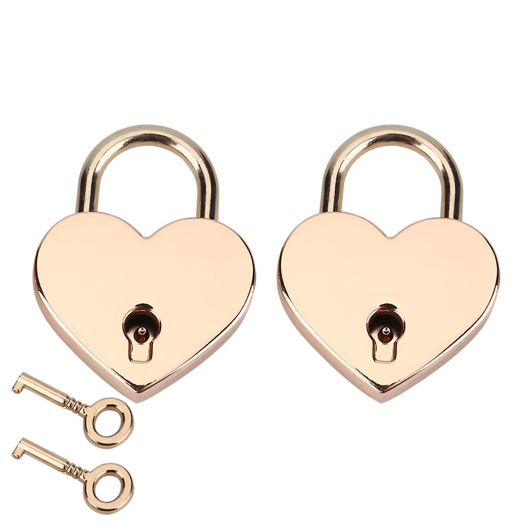 2 Sets Heart Shaped Padlock & Skeleton Key Metal Lock for Luggage Diary Book Jewelry Box