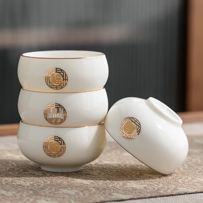 Caiwei Gold-Painted Mutton-Fat Jade Porcelain Tea Set