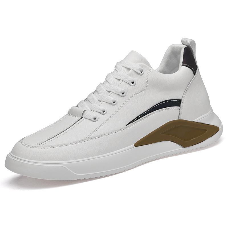 Men s Casual White Running Shoes - Invisible Height Boost, Retro Design, Cowhide Surface 42