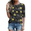 Women Casual Loose Fit Short Sleeve T Shirt Round Neck Lightweight Halloween Pumpkin Web Pattern Top