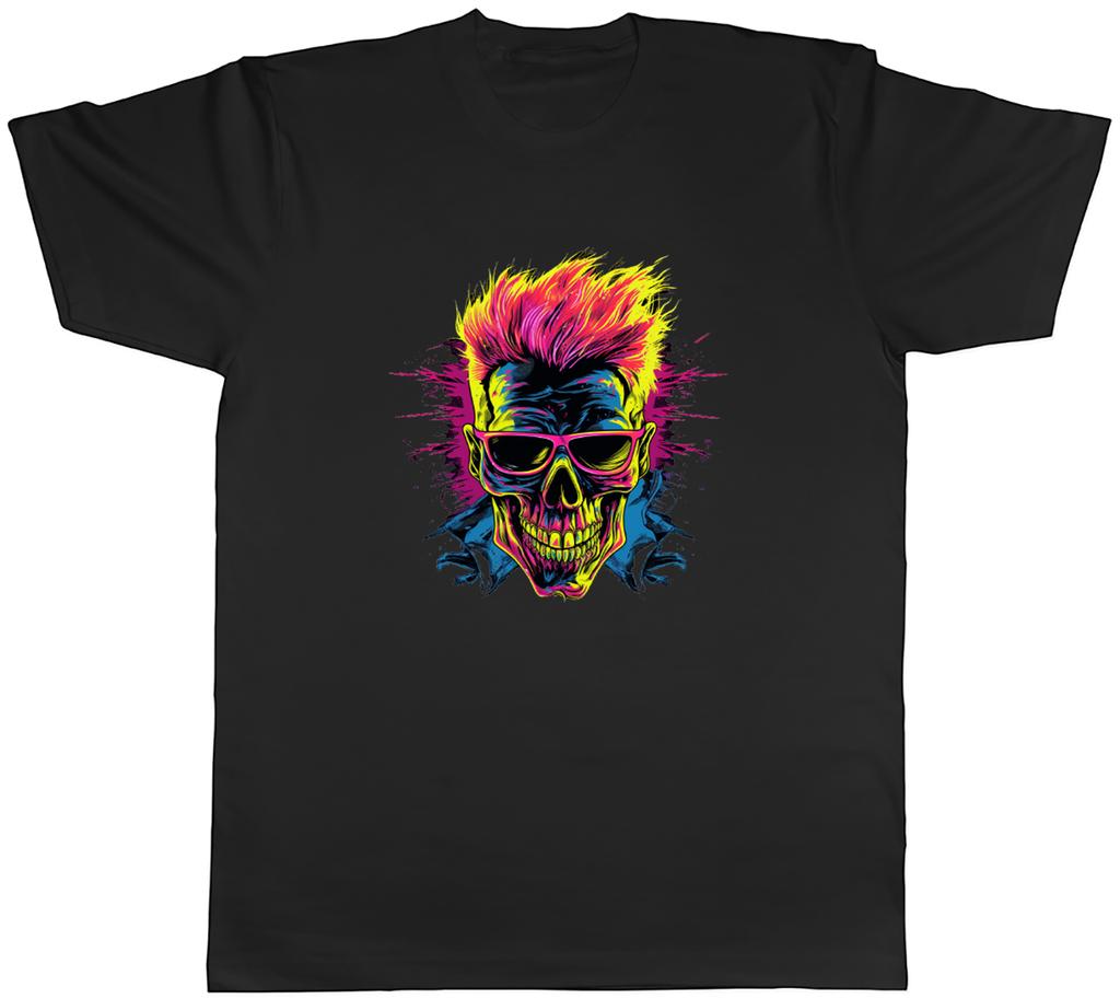 Neon Skull Mens TShirt Gothic Dapper Skeleton Face Tee Gift