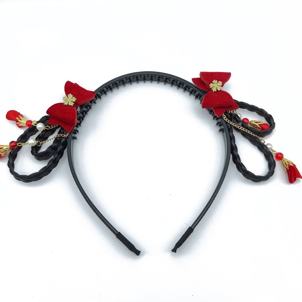 New Year Festive Chinese Style Headwear Tang Suit Hanfu Wig Headband Sweet Hanfu Hair Hoop